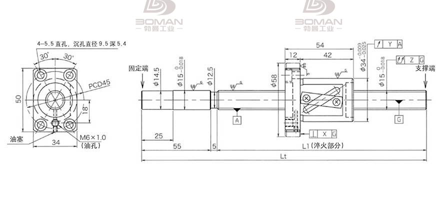 KURODA GG1515AS-BALR-1300A 黑田丝杆替换尺寸图