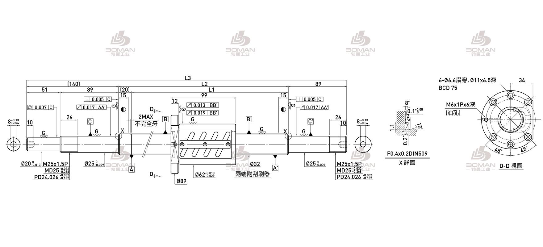 HIWIN上银 R32-6B2-FSW-365-515-0.018 上银滚珠丝杆螺距多少