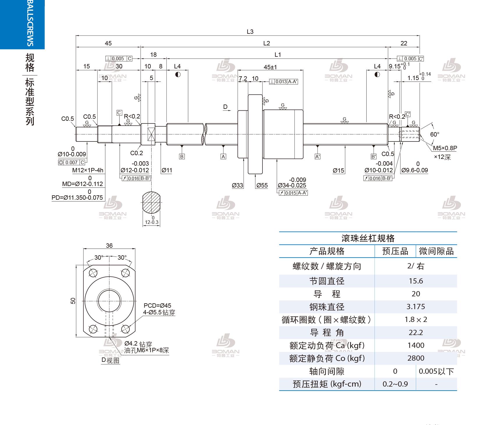 PMI 2R15-20A1-1FSKC-236-321-0.018 pmi滚珠丝杆外循环